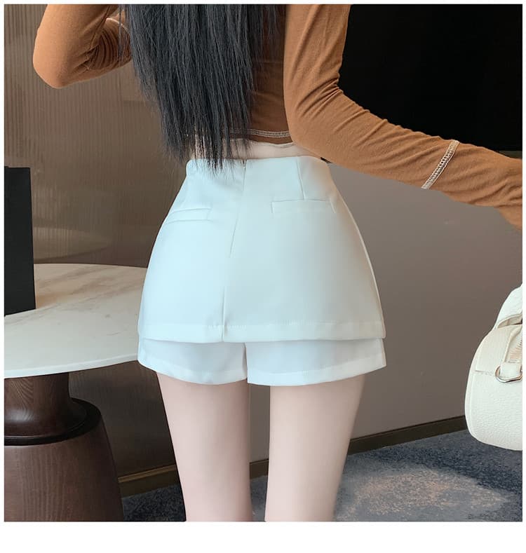 실사 2025 이른 가을 정장 바지 페이크 레이어드 디자인 하이웨이스트 한 마디 치마바지 화이트 상세 이미지 44