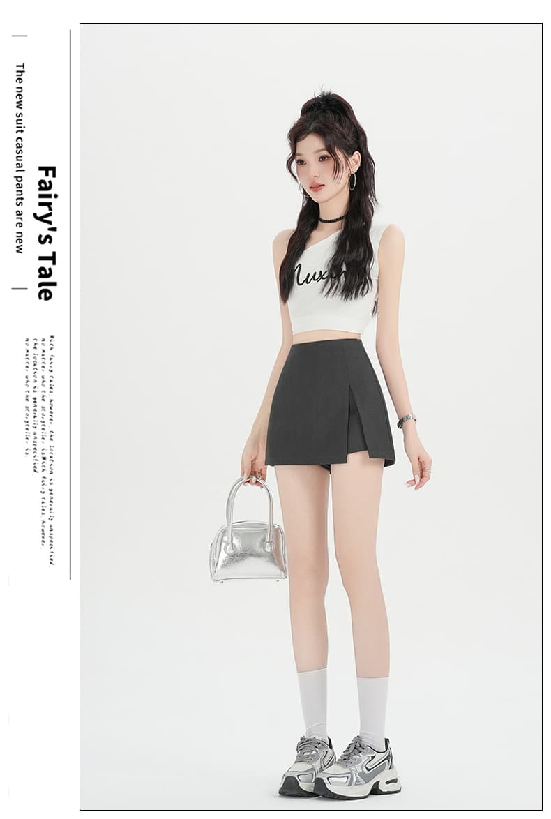 실사 2026 봄 여름 반신 스커트 핫걸 A라인 스커트 하이웨이스트 슬림해 보이는 트임 회색 정장 치마 여성 검정색 미니 스커트 상세 이미지 12