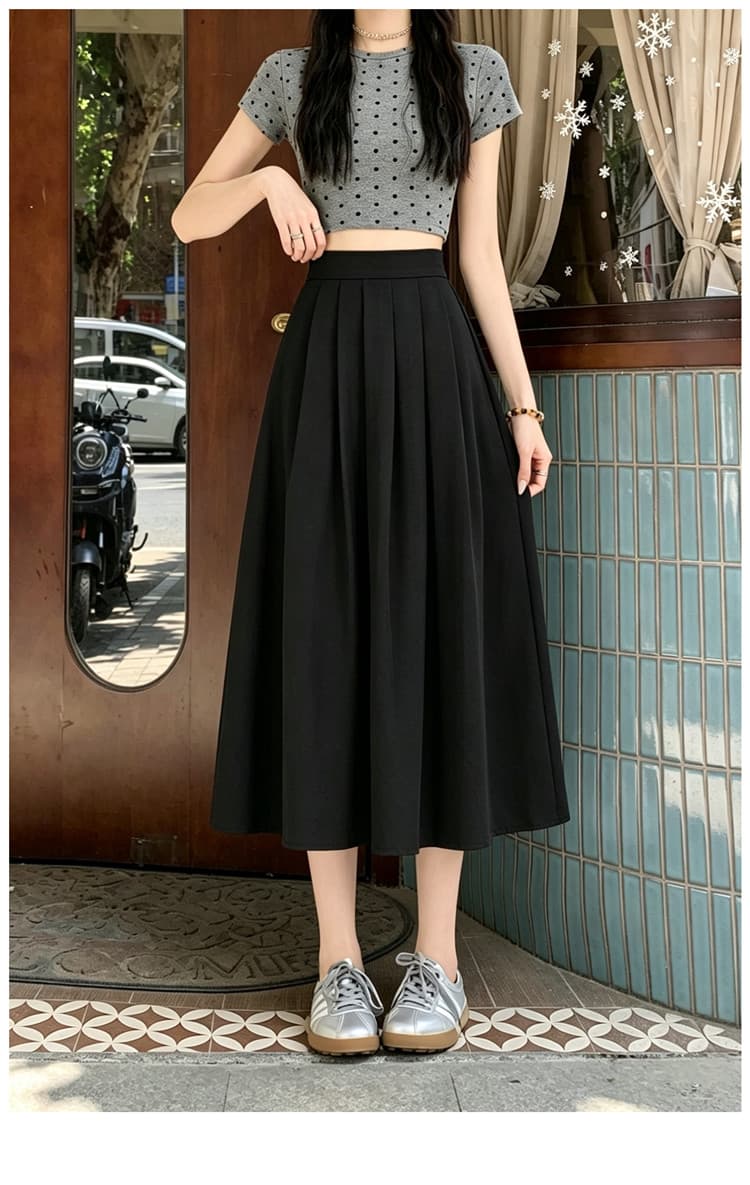 실사 2026 여름 하이웨이스트 중간 길이 화이트 롱 스커트 플리츠 반신 스커트 A라인 스커트 국방 주간 실크 차가운 통기성 상세 이미지 12