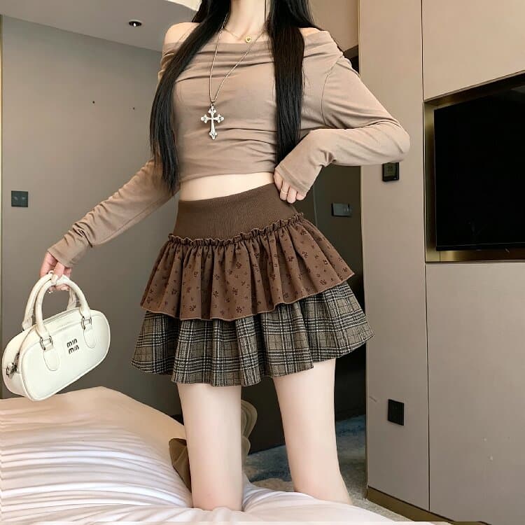 실사 2026 가을 겨울 한국 스타일 달콤함 레트로 배색 패치워크 반신 스커트 작은 키 미니 스커트 상세 이미지 10
