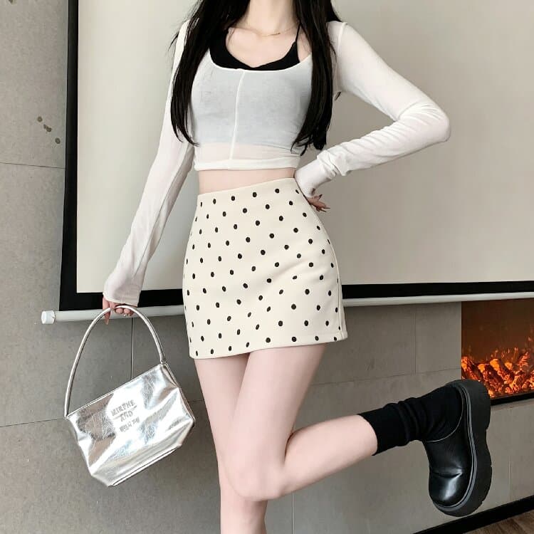실사 가을 겨울 달콤함 스웨이드 원단 도트 무늬 한 마디 반신 스커트 여성 작은 키 미니 스커트 상세 이미지 2