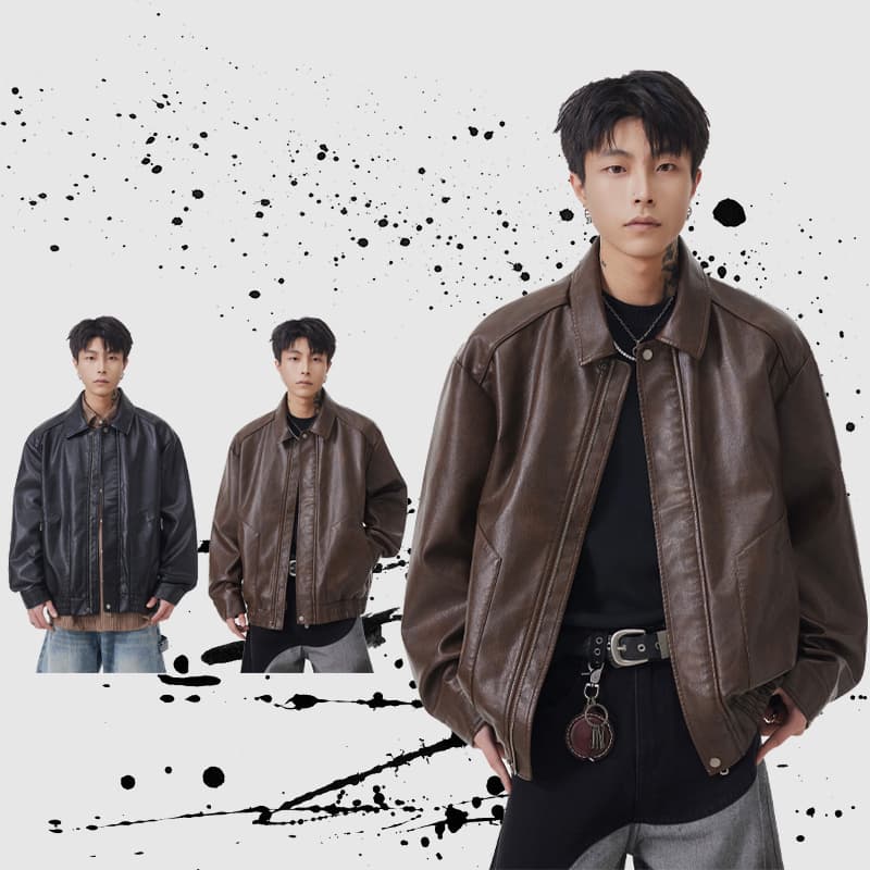실사 가을 겨울 새로운 조수 브랜드 가죽 재킷 재킷 남자 루즈핏 다용도 남녀 중성 섹션 방풍 가죽 자켓 재킷