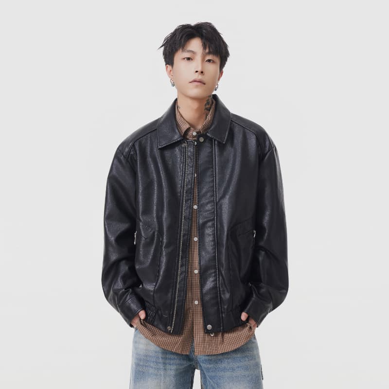 실사 가을 겨울 새로운 조수 브랜드 가죽 재킷 재킷 남자 루즈핏 다용도 남녀 중성 섹션 방풍 가죽 자켓 재킷 이미지 5