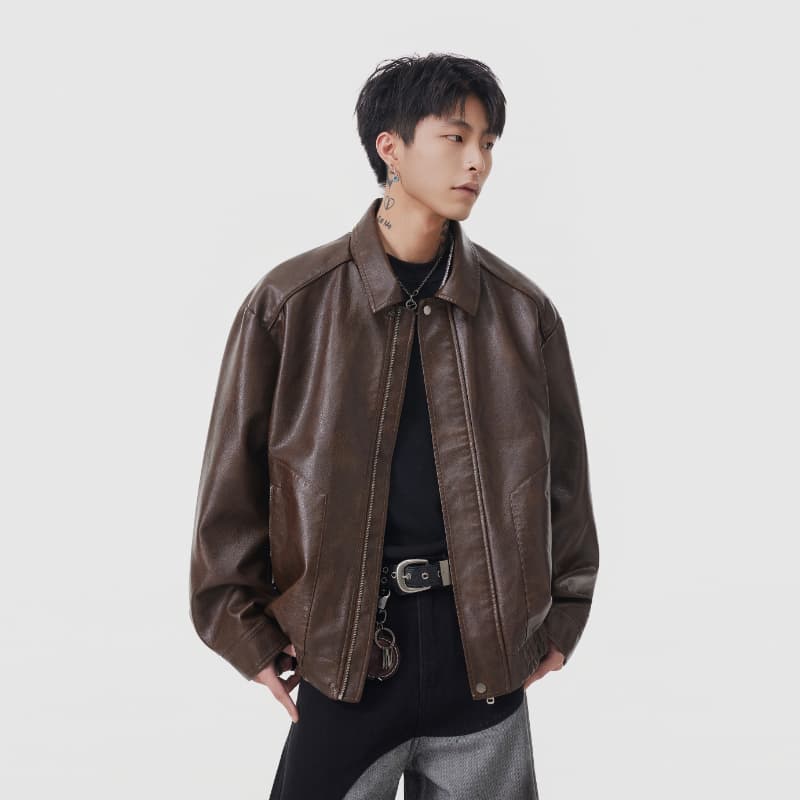 실사 가을 겨울 새로운 조수 브랜드 가죽 재킷 재킷 남자 루즈핏 다용도 남녀 중성 섹션 방풍 가죽 자켓 재킷 이미지 3