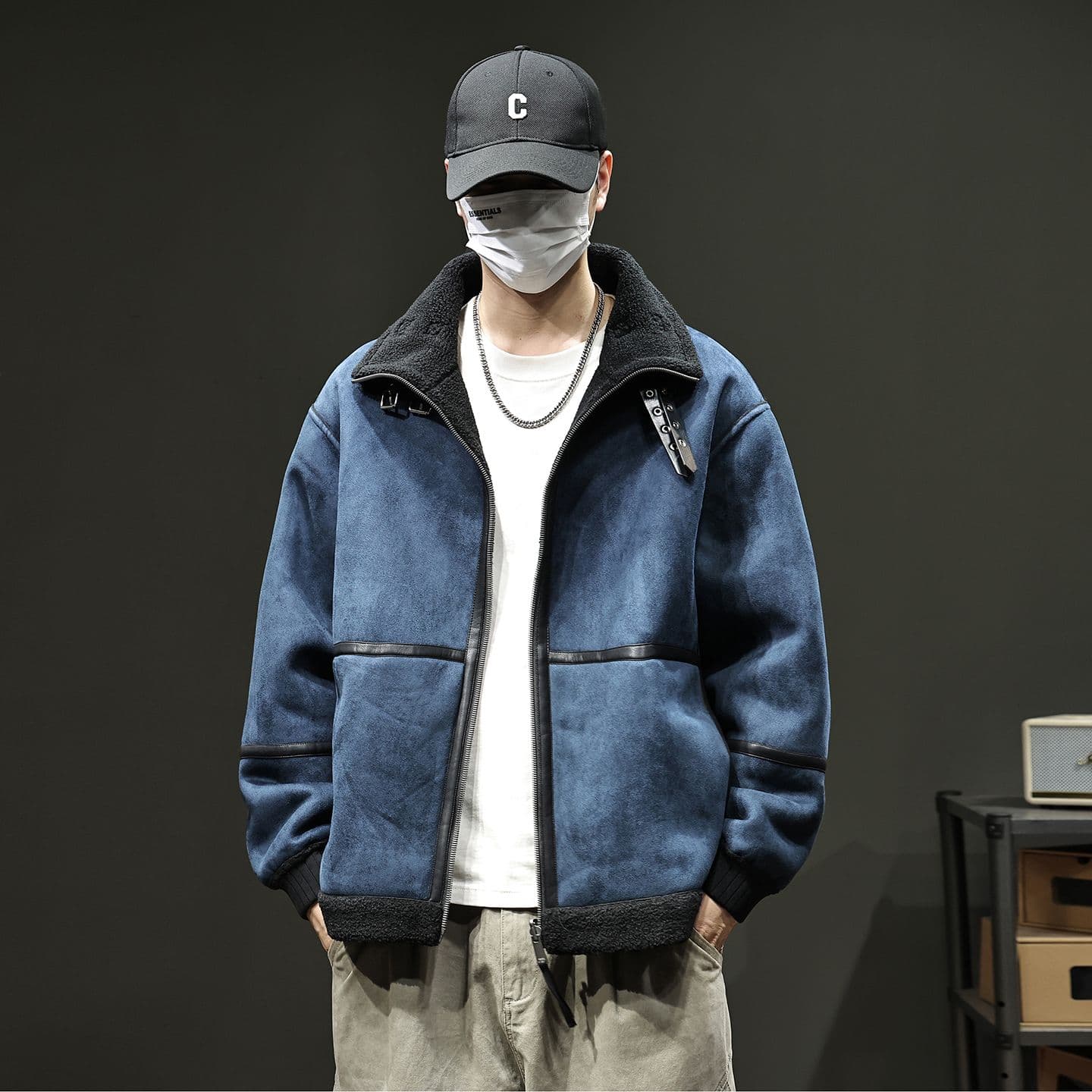 양면 착용 양털 플리스 폴로 칼라 재킷 겨울 새로운 두꺼운 남성 의류 보온 면 옷 재킷 이미지 4