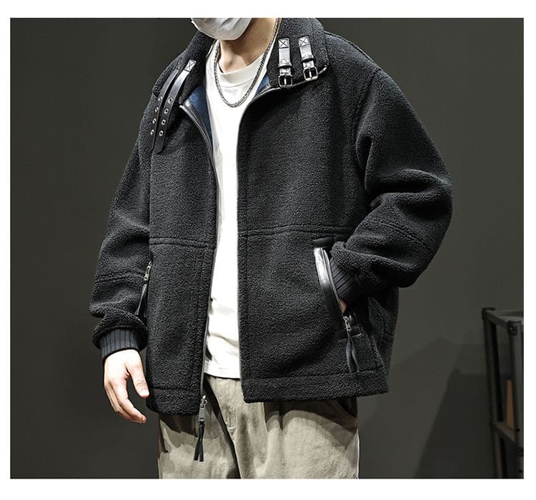 양면 착용 양털 플리스 폴로 칼라 재킷 겨울 새로운 두꺼운 남성 의류 보온 면 옷 재킷 상세 이미지 14