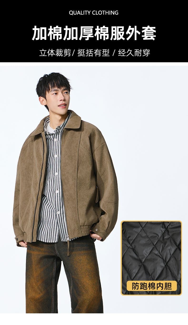 겨울 보온 아메리칸 레트로 PU 가죽 폴로 칼라 재킷 남자 조수 브랜드 고급 센스 다용도 캐주얼 재킷 면 의류 상세 이미지 1