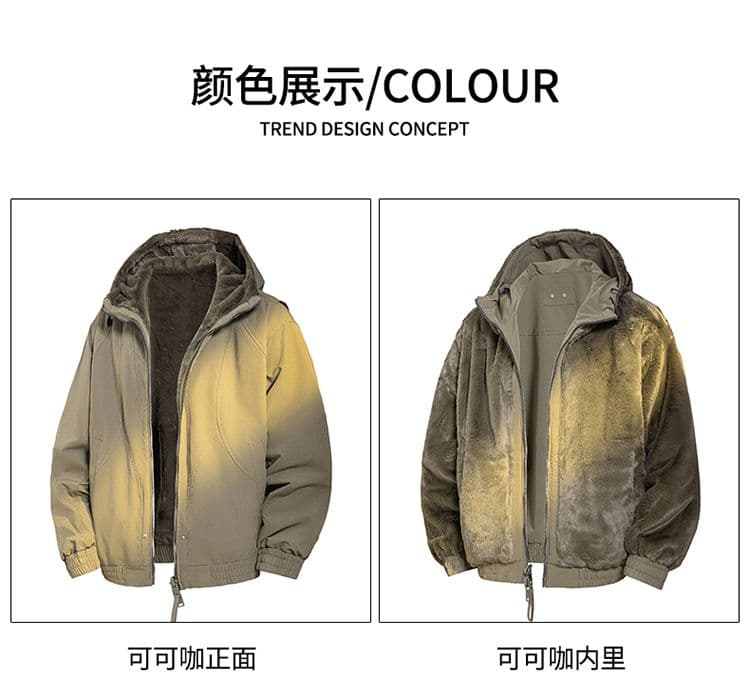 양면 착용 털이 있고 두꺼운 후드 재킷 겨울 새로운 면 의류 남성 의류 보온 면 옷 재킷 상세 이미지 6