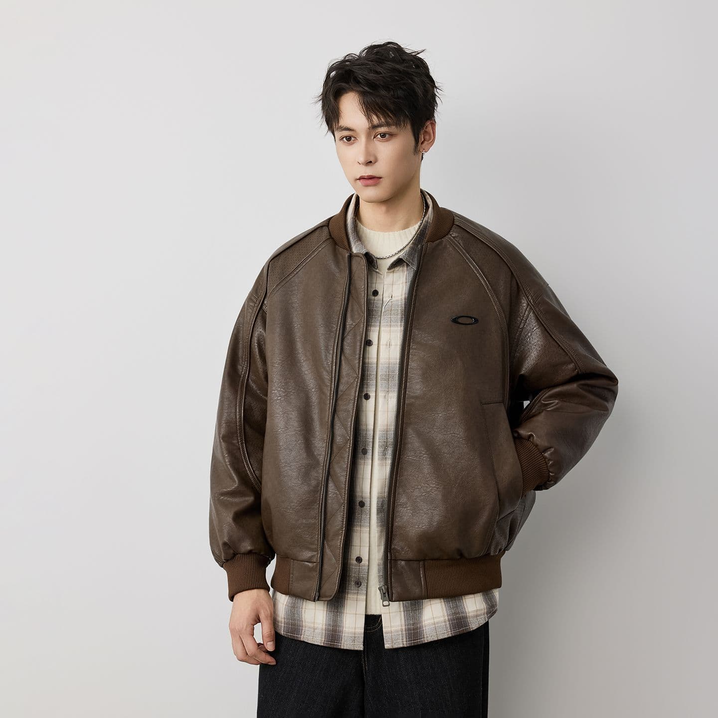 새로운 국가 표준 90 플러시 가죽 재킷 다운 재킷 남자 아메리칸 웃음 하 재킷 조수 브랜드 루즈핏 솜을 넣은 야구 유니폼 가죽 자켓 이미지 4