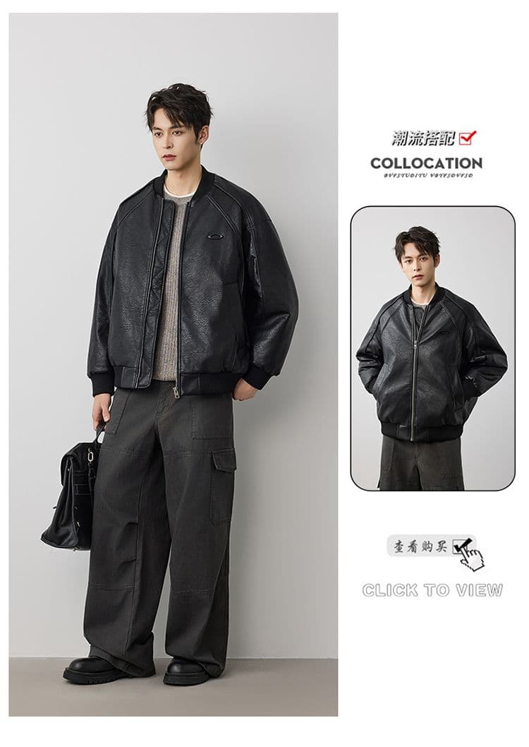 새로운 국가 표준 90 플러시 가죽 재킷 다운 재킷 남자 아메리칸 웃음 하 재킷 조수 브랜드 루즈핏 솜을 넣은 야구 유니폼 가죽 자켓 상세 이미지 15