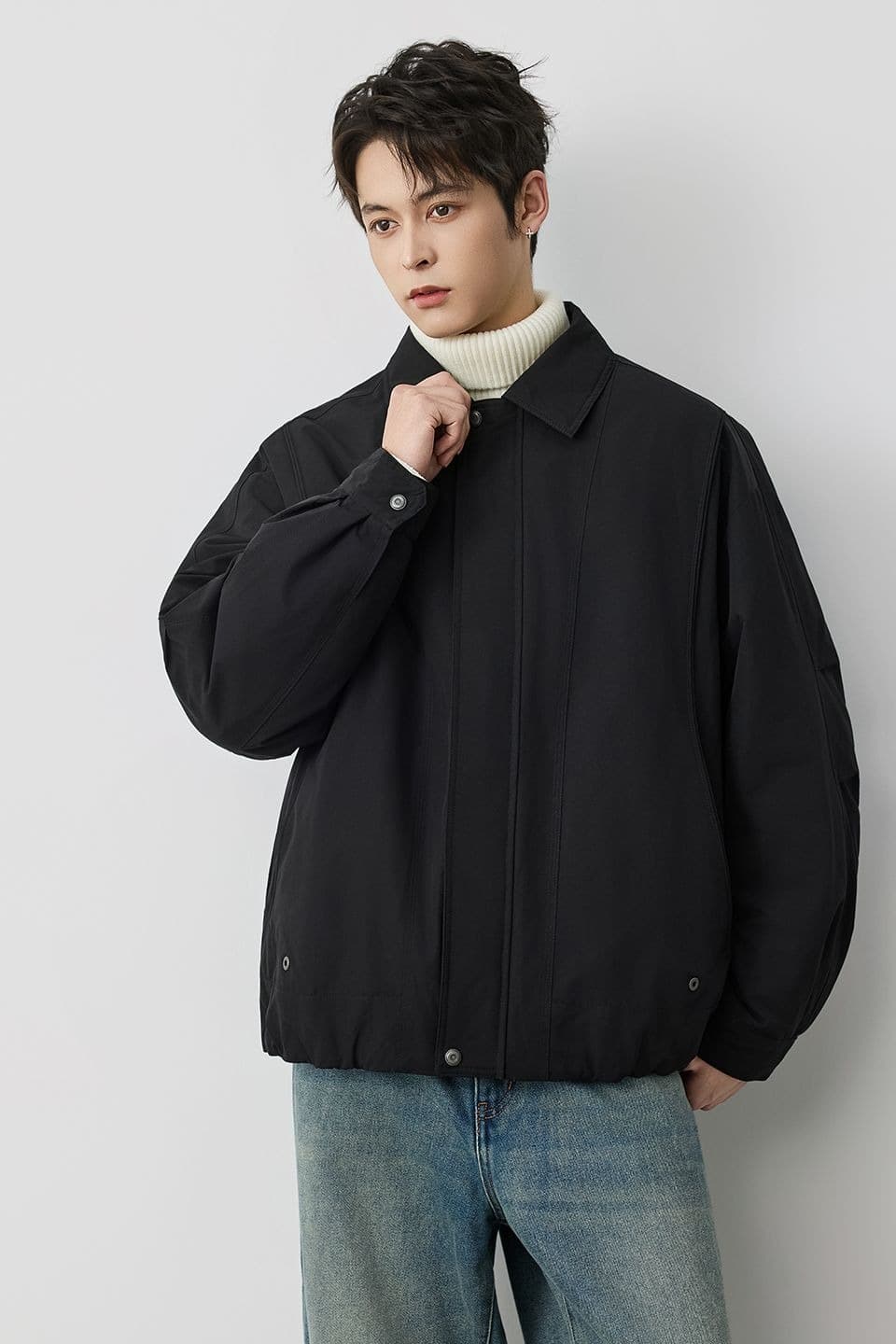 새로운 국가 표준 90 플러시 겨울 폴로 칼라 단색 보온 다운 재킷 남성 미니멀리즘 다용도 새로운 레트로 재킷 이미지 6