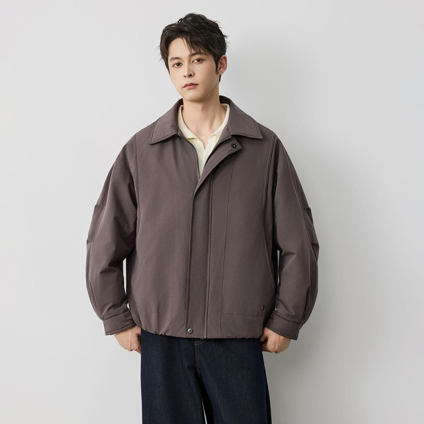새로운 국가 표준 90 플러시 겨울 폴로 칼라 단색 보온 다운 재킷 남성 미니멀리즘 다용도 새로운 레트로 재킷