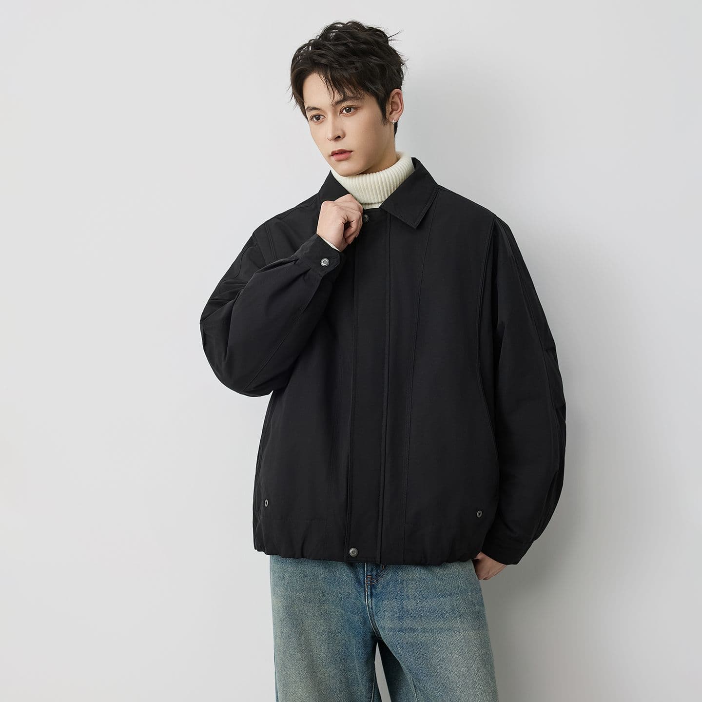 새로운 국가 표준 90 플러시 겨울 폴로 칼라 단색 보온 다운 재킷 남성 미니멀리즘 다용도 새로운 레트로 재킷 이미지 2
