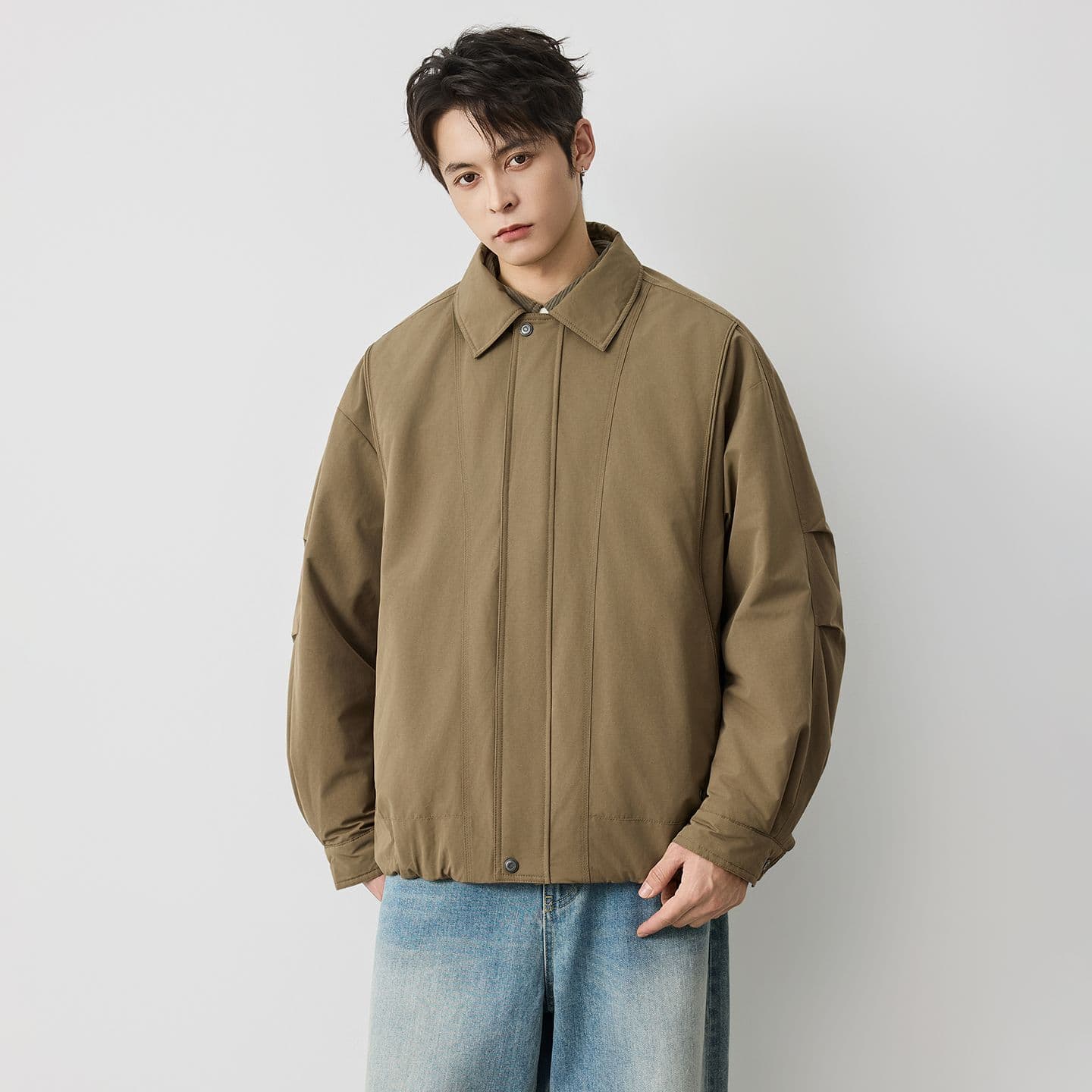새로운 국가 표준 90 플러시 겨울 폴로 칼라 단색 보온 다운 재킷 남성 미니멀리즘 다용도 새로운 레트로 재킷 이미지 5