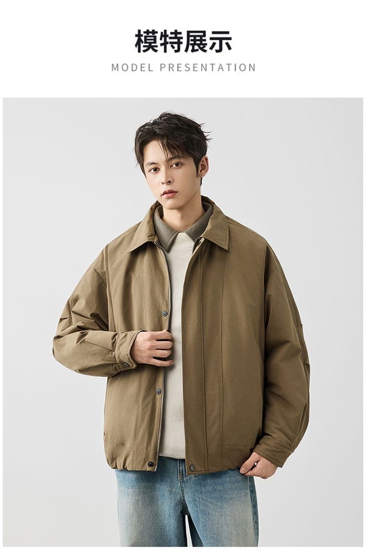 새로운 국가 표준 90 플러시 겨울 폴로 칼라 단색 보온 다운 재킷 남성 미니멀리즘 다용도 새로운 레트로 재킷 상세 이미지 7