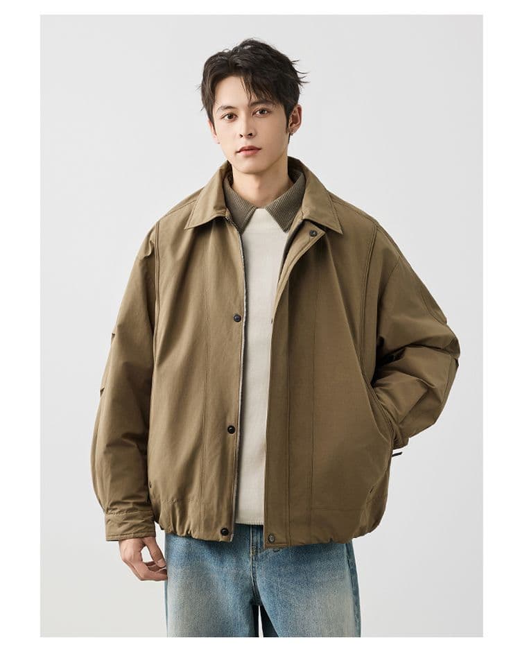 새로운 국가 표준 90 플러시 겨울 폴로 칼라 단색 보온 다운 재킷 남성 미니멀리즘 다용도 새로운 레트로 재킷 상세 이미지 8