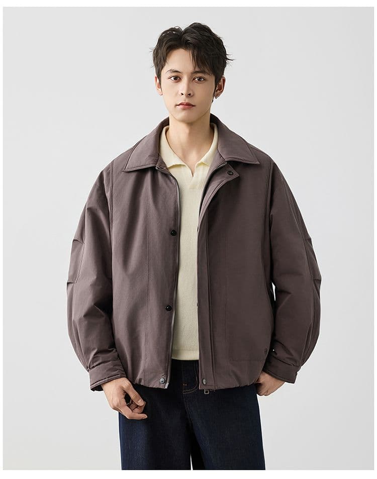 새로운 국가 표준 90 플러시 겨울 폴로 칼라 단색 보온 다운 재킷 남성 미니멀리즘 다용도 새로운 레트로 재킷 상세 이미지 11