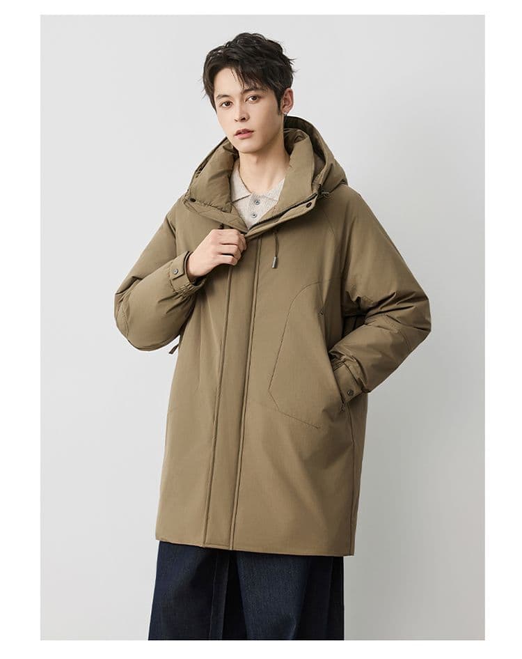 새로운 국가 표준 90 플러시 후드 중간 길이 다운 외투 남자 루즈핏 보온 겨울 감기 예방 미니멀리즘 코트 상세 이미지 8