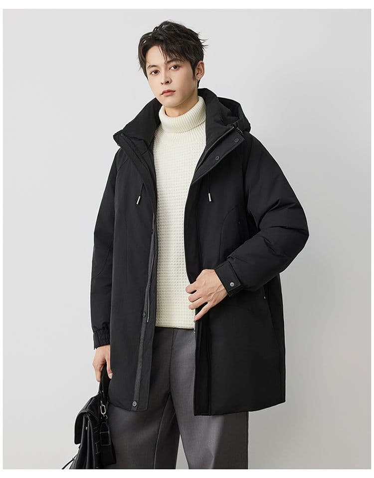 새로운 국가 표준 90 플러시 후드 중간 길이 다운 외투 남자 루즈핏 보온 겨울 감기 예방 미니멀리즘 코트 상세 이미지 15