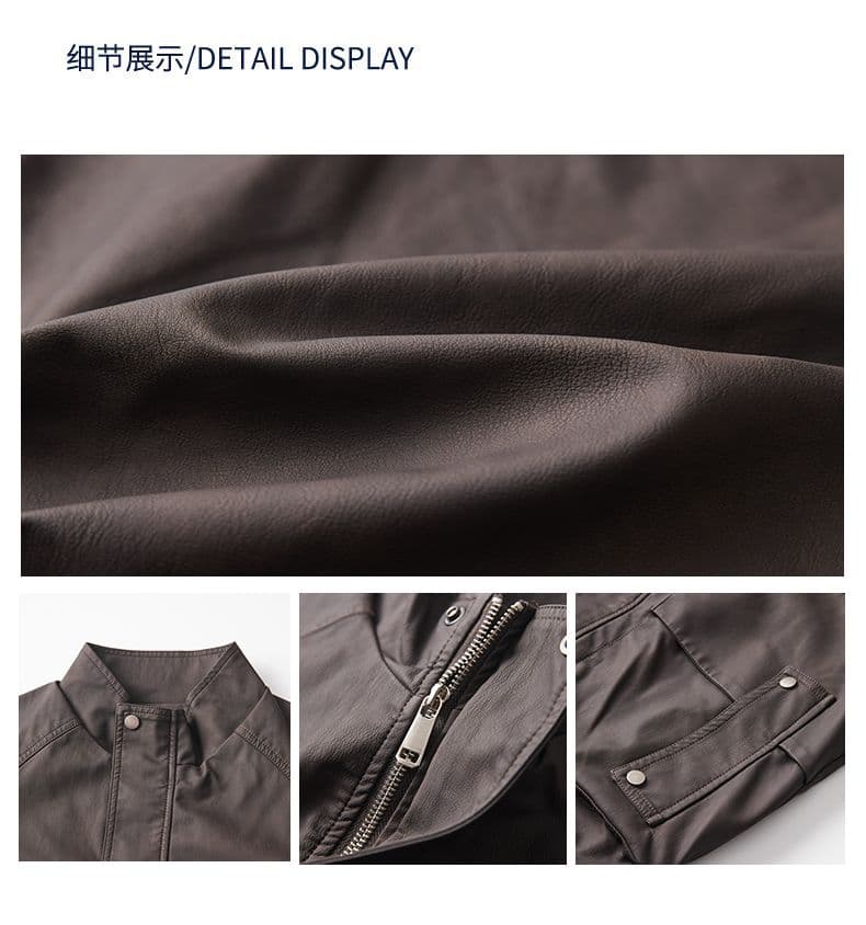 겨울 두꺼운 보온 pu 가죽 재킷 남자 스탠드 칼라 재킷 네리 털이 있는 감기 예방 야외 조수 브랜드 워크웨어 오토바이 재킷 상세 이미지 2