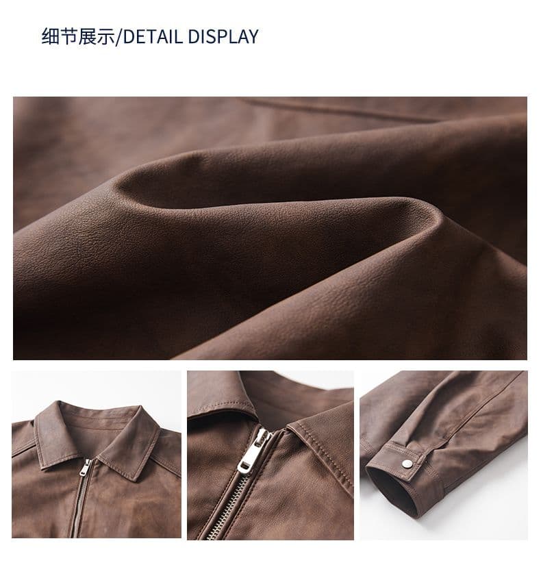 겨울 두꺼운 보온 아메리칸 레트로 폴로 칼라 가죽 재킷 네리 털이 있는 감기 예방 재킷 남자 워싱 PU 가죽 상세 이미지 2