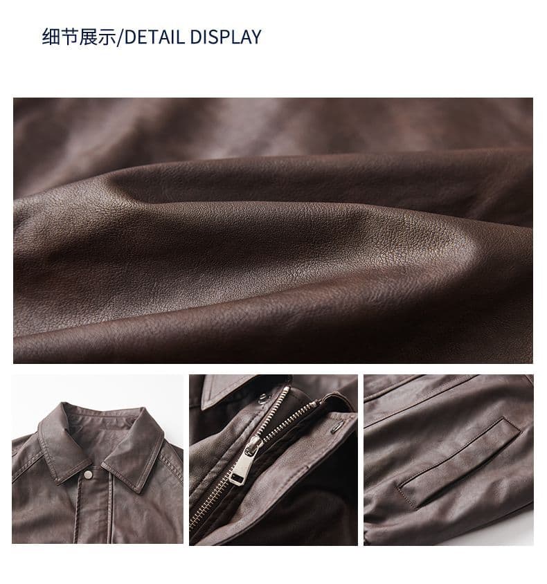 겨울 털이 있고 두꺼운 보온 아메리칸 재킷 레트로 가죽 재킷 감기 예방 재킷 남자 고급 센스 워싱 PU 가죽 상세 이미지 2