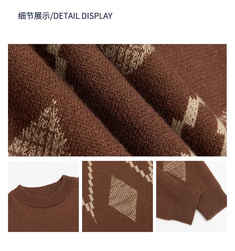 라운드 넥 자카드 스웨터 남성 일본식 레트로 루즈핏 풀오버 니트 스웨터 다용도 캐주얼 가을 겨울철 새로운 재킷 상세 이미지 2