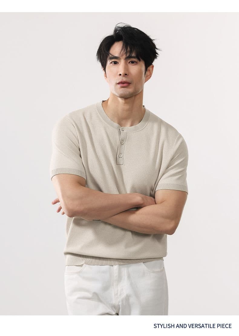 여름 오래된 돈 바람 반팔 티셔츠 남자 2026 여름 새로운 반소매 니트 스웨터 일본식 레트로 단색 상세 이미지 6