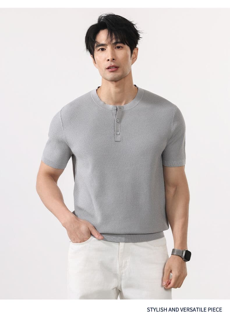 여름 오래된 돈 바람 반팔 티셔츠 남자 2026 여름 새로운 반소매 니트 스웨터 일본식 레트로 단색 상세 이미지 9