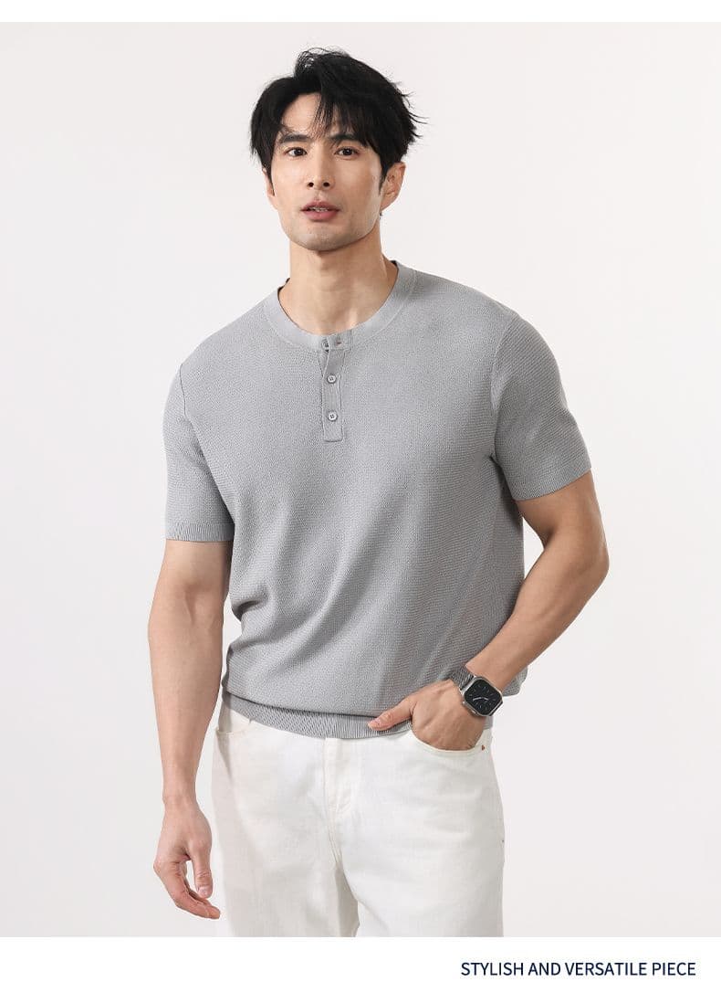 여름 오래된 돈 바람 반팔 티셔츠 남자 2026 여름 새로운 반소매 니트 스웨터 일본식 레트로 단색 상세 이미지 10
