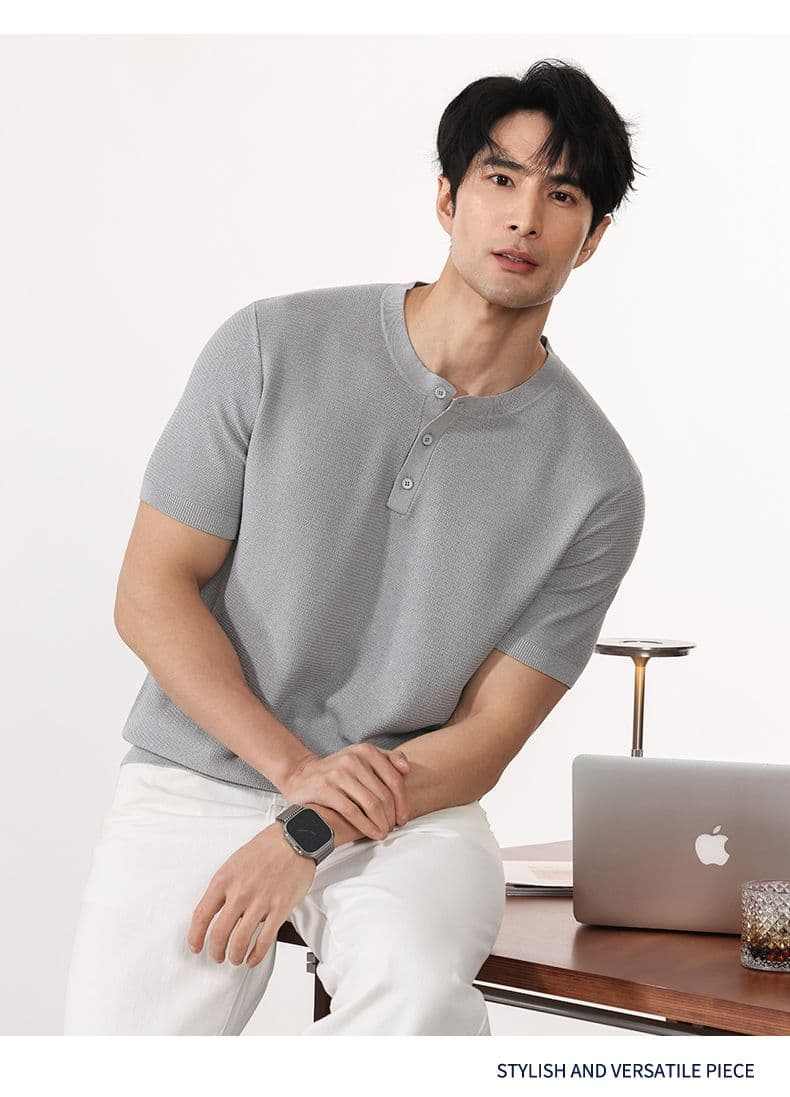 여름 오래된 돈 바람 반팔 티셔츠 남자 2026 여름 새로운 반소매 니트 스웨터 일본식 레트로 단색 상세 이미지 11