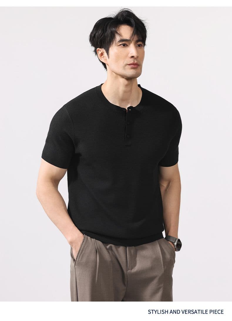 여름 오래된 돈 바람 반팔 티셔츠 남자 2026 여름 새로운 반소매 니트 스웨터 일본식 레트로 단색 상세 이미지 14
