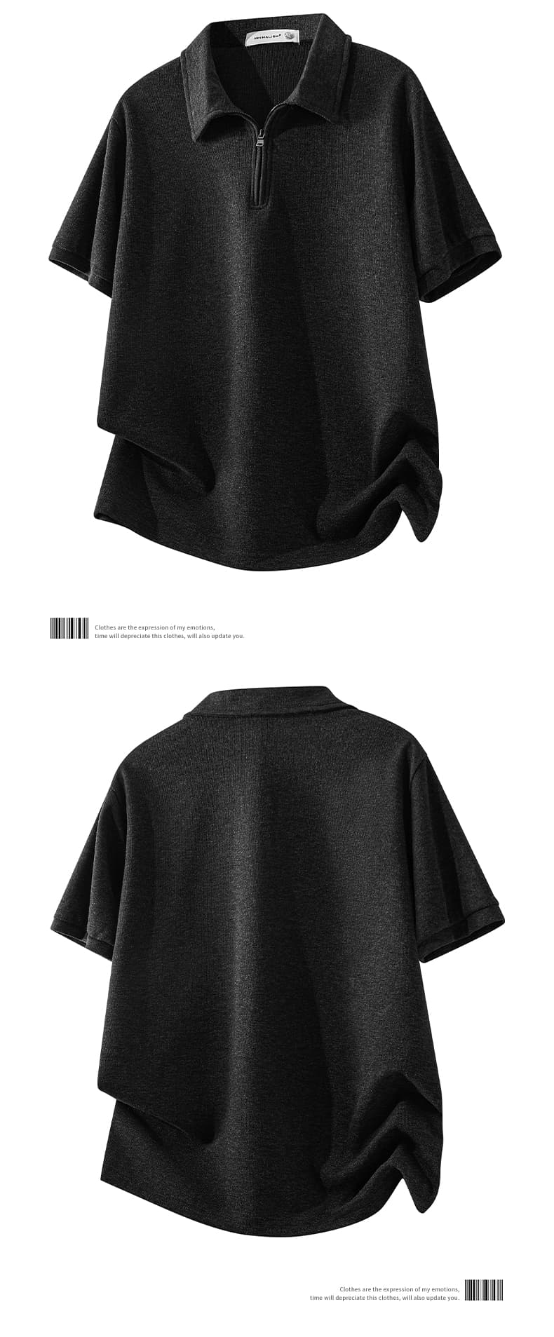 실사 여름 새로운 빛 요리 한 바람 하프 지퍼 폴로 칼라 POLO 셔츠 미니멀리즘 단색 루즈핏 캐주얼 통기성 맨위 상세 이미지 7