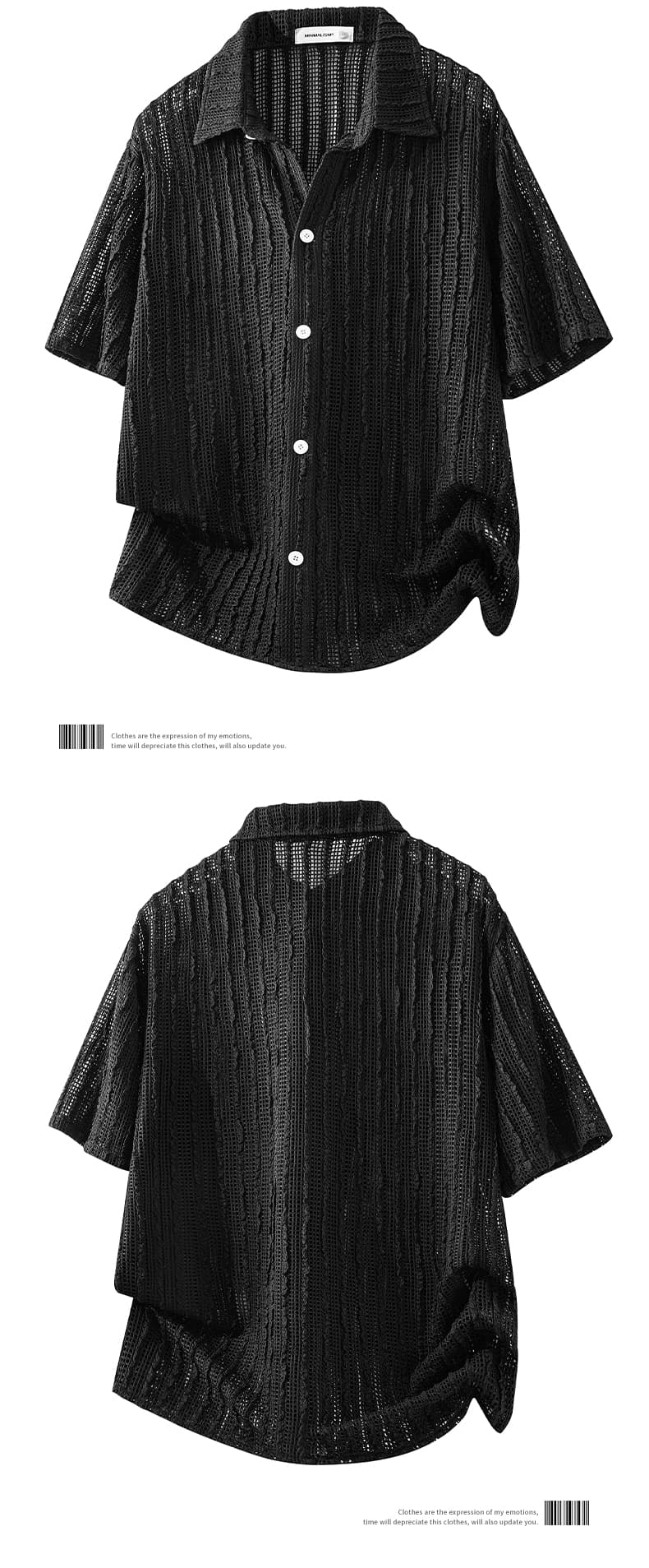 실사 2026 여름 얇은 스타일 통기성 폴로 칼라 셔츠 남성 자카드 홀로우 아웃 디자인 다용도 반팔 셔츠 상세 이미지 7