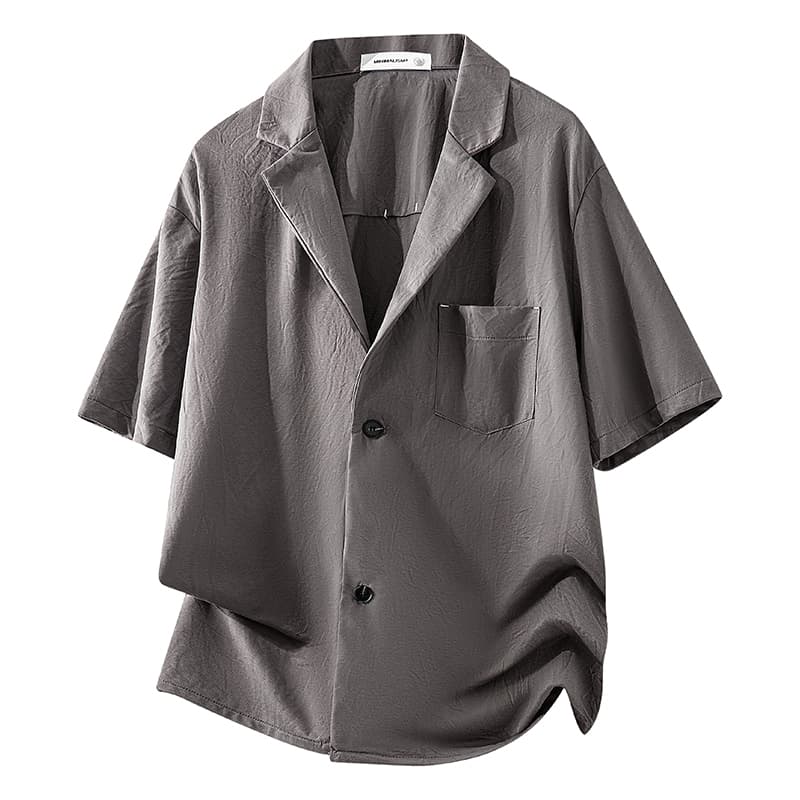 실사 여름 새로운 oversize 프로필 모양 정장 칼라 반소매 셔츠 질감 센스 도루 가을 센스 주머니 맨위 이미지 2