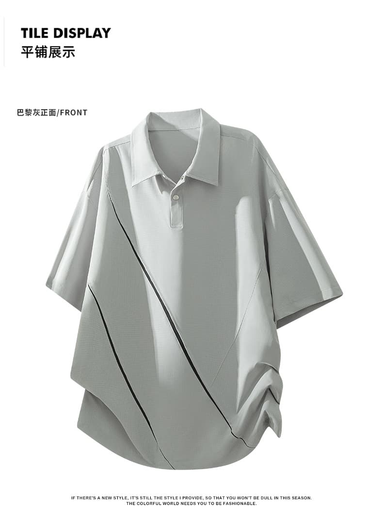 실사 여름 새로운 조수 브랜드 패치워크 POLO 셔츠 반팔 남자 얼음 실크 사면 신축 폴로 칼라 동정 맨위 상세 이미지 7