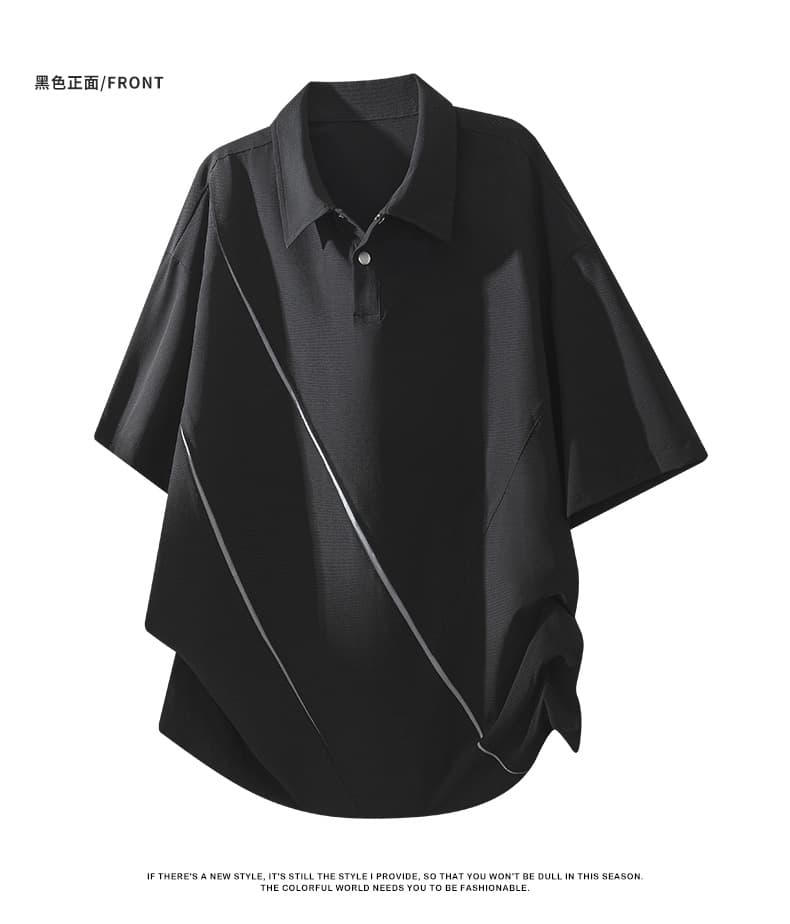 실사 여름 새로운 조수 브랜드 패치워크 POLO 셔츠 반팔 남자 얼음 실크 사면 신축 폴로 칼라 동정 맨위 상세 이미지 9