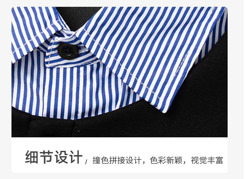 실사 2026 새로운 반팔 POLO 셔츠 남자 남자 바 면 V넥 페이크 레이어드 반팔 블루 흰색 스트립 셔츠 칼라 루즈핏 t 상세 이미지 12