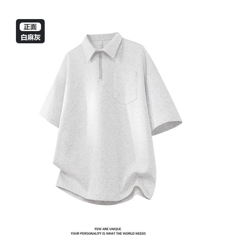 실사 2026 여름 새로운 반팔 POLO 셔츠 남자 남자 바 면 폴로 칼라 하프 지퍼 무거운 루즈핏 다용도 티셔츠 상세 이미지 9