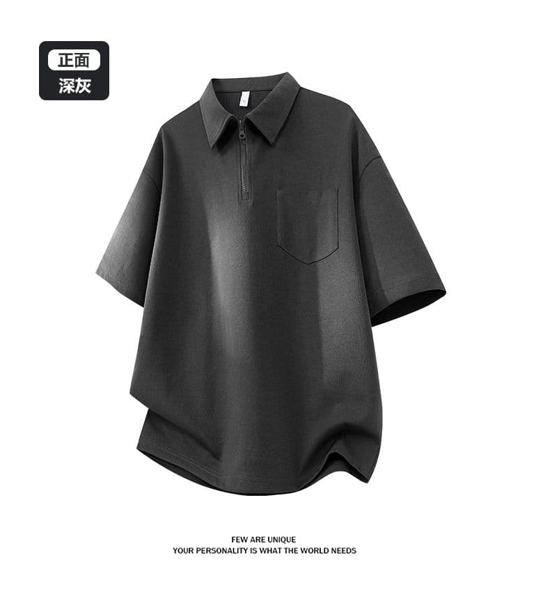 실사 2026 여름 새로운 반팔 POLO 셔츠 남자 남자 바 면 폴로 칼라 하프 지퍼 무거운 루즈핏 다용도 티셔츠 상세 이미지 11