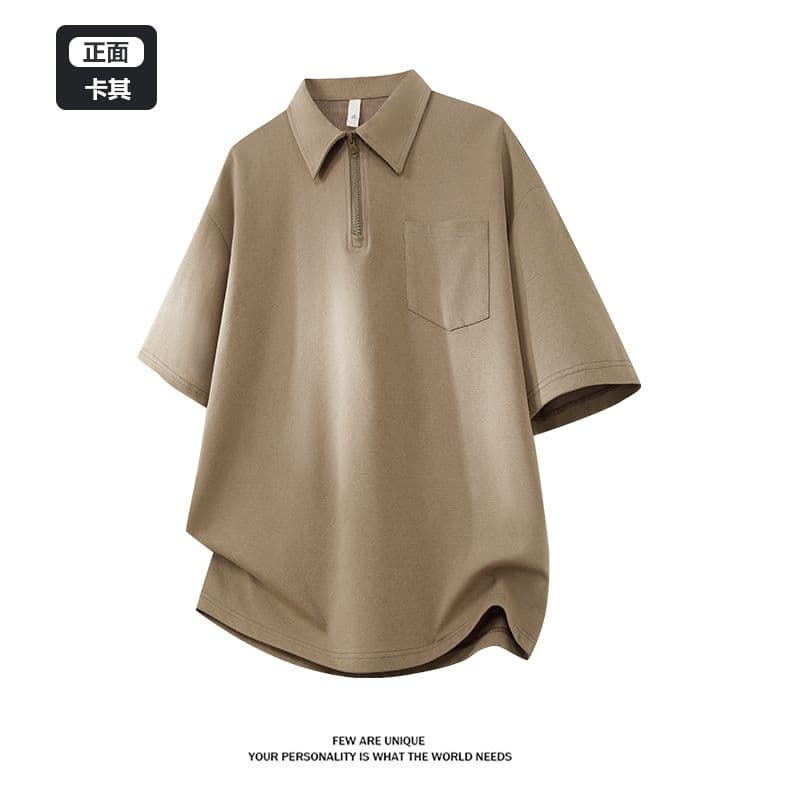 실사 2026 여름 새로운 반팔 POLO 셔츠 남자 남자 바 면 폴로 칼라 하프 지퍼 무거운 루즈핏 다용도 티셔츠 상세 이미지 13