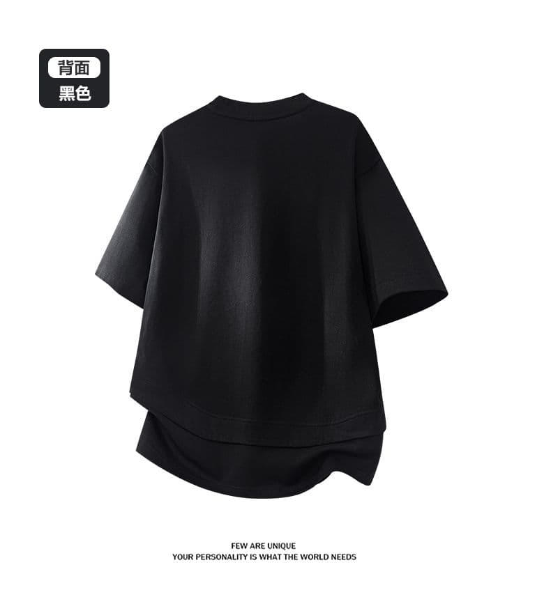 여름 새로운 조수 브랜드 밑단 불규칙 디자인 반팔 티셔츠 남자 무거운 루즈핏 트렌드 패션 잘 생긴 반팔 상세 이미지 8
