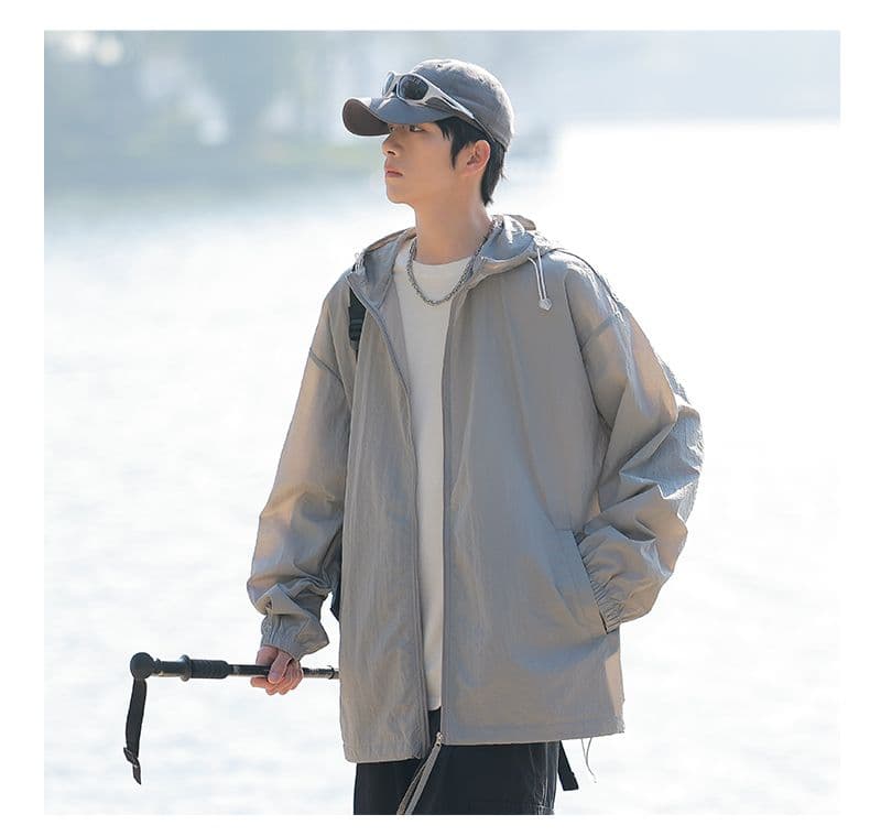 실사 여름 새로운 단색 upf50+ 자외선 차단 복 가정용 외부 방어 자외선 얼음 실크 통기성 빅 사이즈 피부 의류 상세 이미지 31