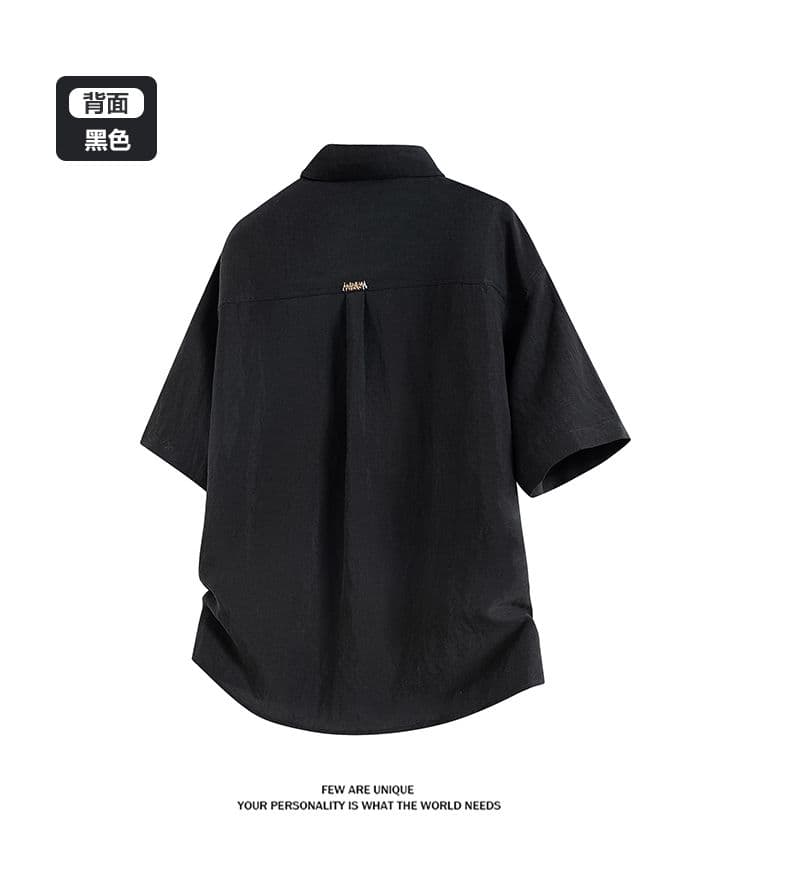실사 여름 새로운 반팔 셔츠 남자 라이 경기 서울 아마 주간 실크 일본식 루즈핏 단색 미니멀리즘 셔츠 상세 이미지 9