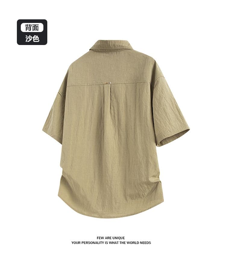 실사 여름 새로운 반팔 셔츠 남자 라이 경기 서울 아마 주간 실크 일본식 루즈핏 단색 미니멀리즘 셔츠 상세 이미지 13