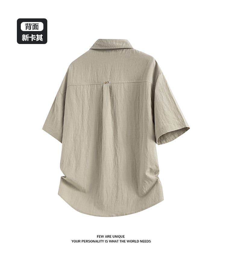 실사 여름 새로운 반팔 셔츠 남자 라이 경기 서울 아마 주간 실크 일본식 루즈핏 단색 미니멀리즘 셔츠 상세 이미지 17