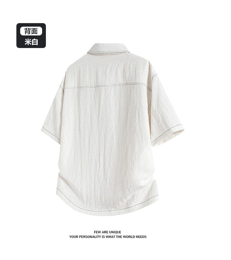 실사 여름 새로운 반팔 t 셔츠 남자 라이 경기 서울 아마 주간 실크 일본식 루즈핏 단색 미니멀리즘 셔츠 상세 이미지 10
