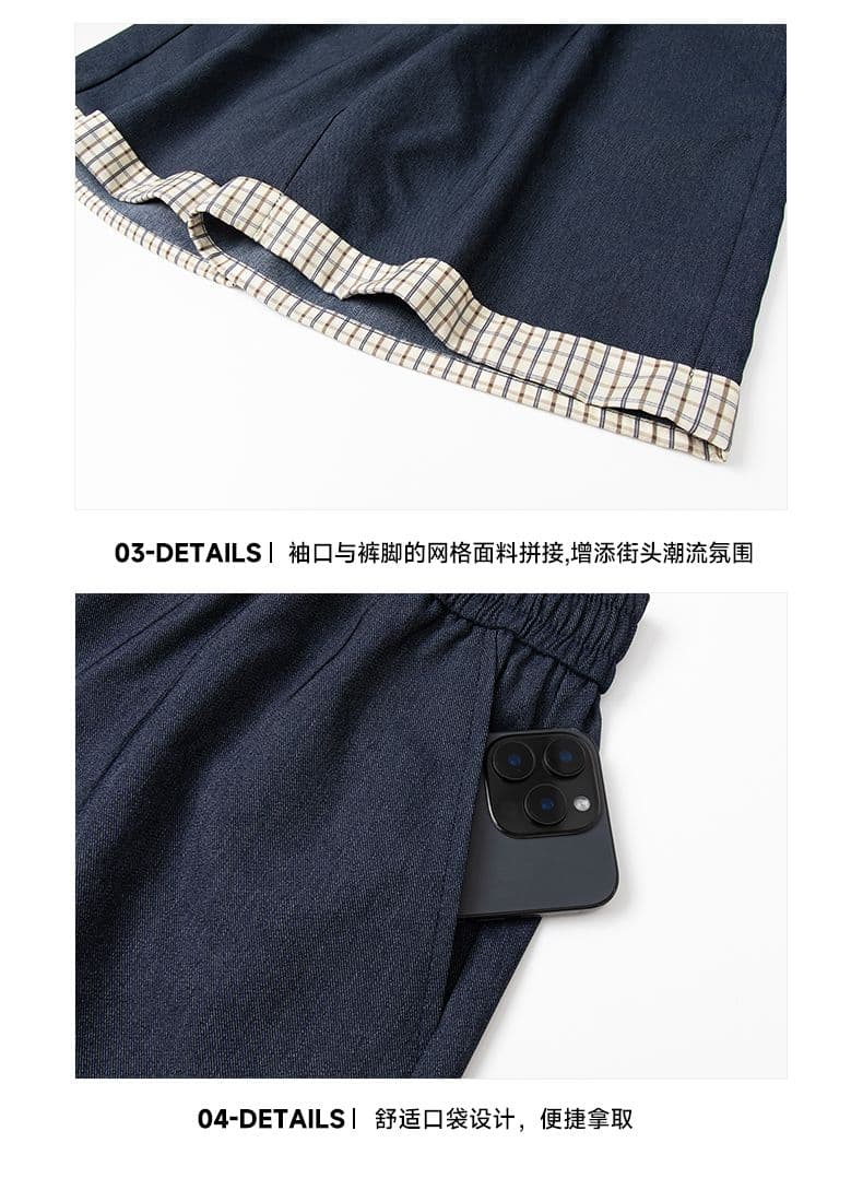 실사 여름 새로운 세트 남자 사선 무늬 모방 데님 기술 원단 배색 패치워크 루즈핏 일본식 높음 거리 출퇴근 상세 이미지 12