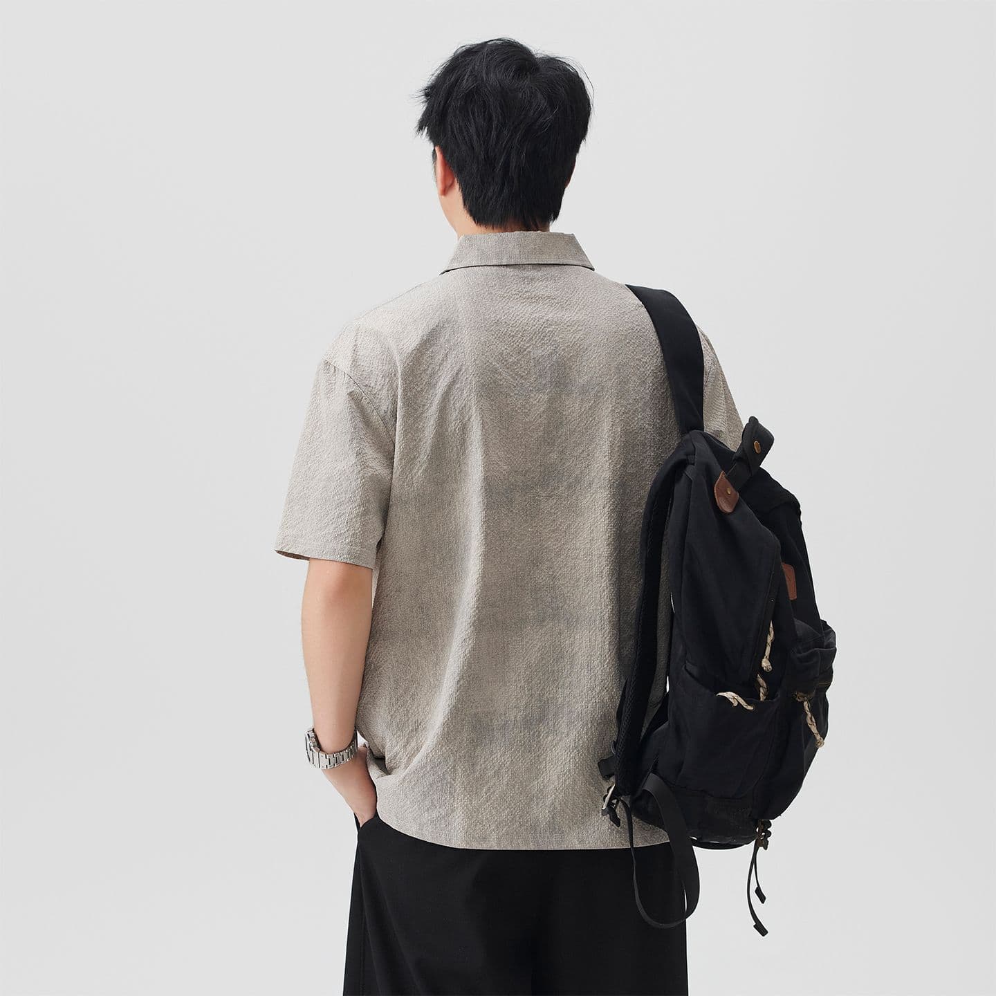 실사 2026 여름 새로운 아메리칸 레트로 얼음 실크 차가운 센스 셔츠 남성 악당 잘 생긴 프린트 반팔 셔츠 남자 이미지 2