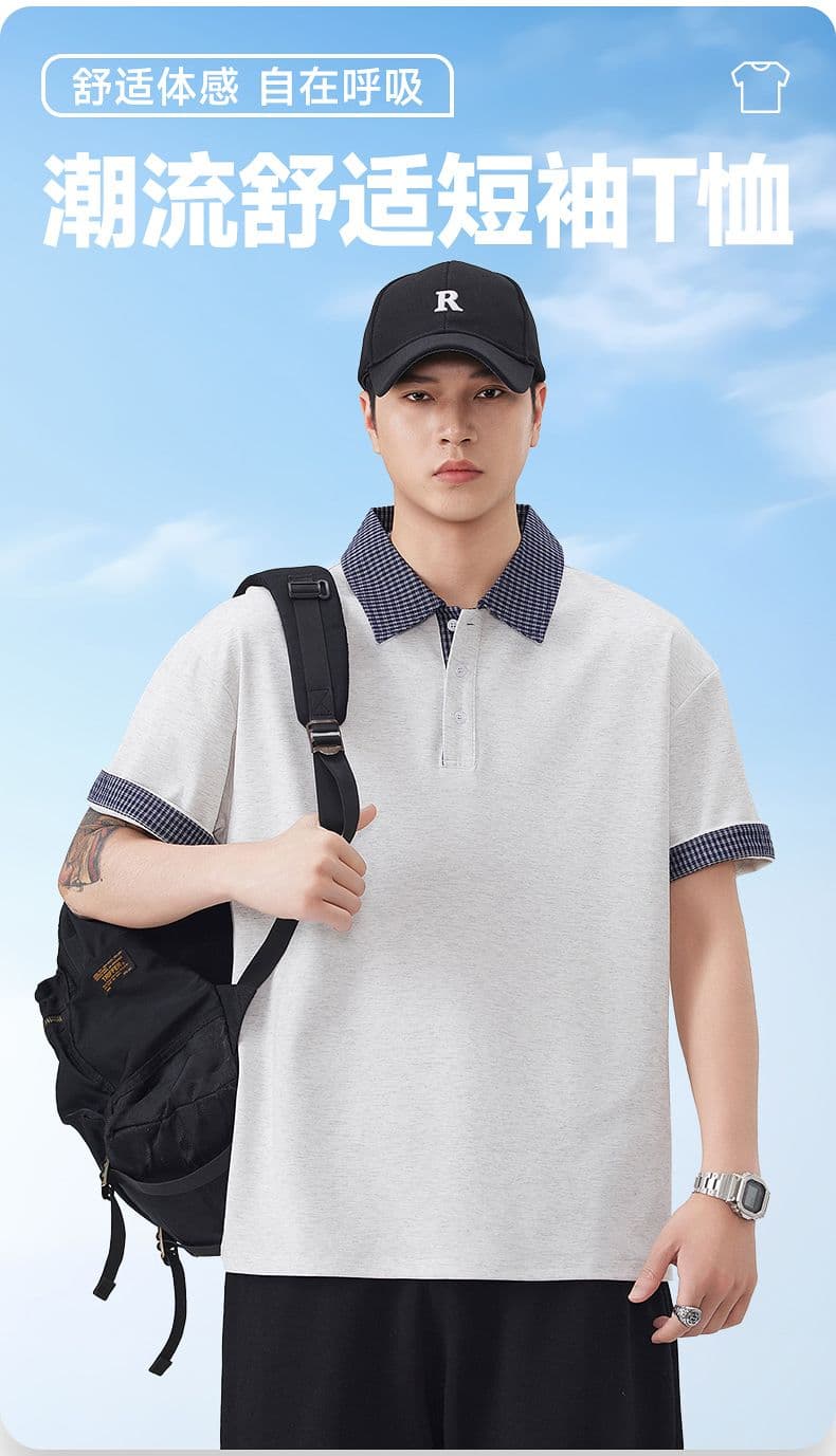 실사 여름 새로운 아메리칸 레트로 페이크 레이어드 셔츠 칼라 POLO 셔츠 남자 루즈핏 조수 브랜드 폴로 칼라 반팔 티셔츠 상세 이미지 1